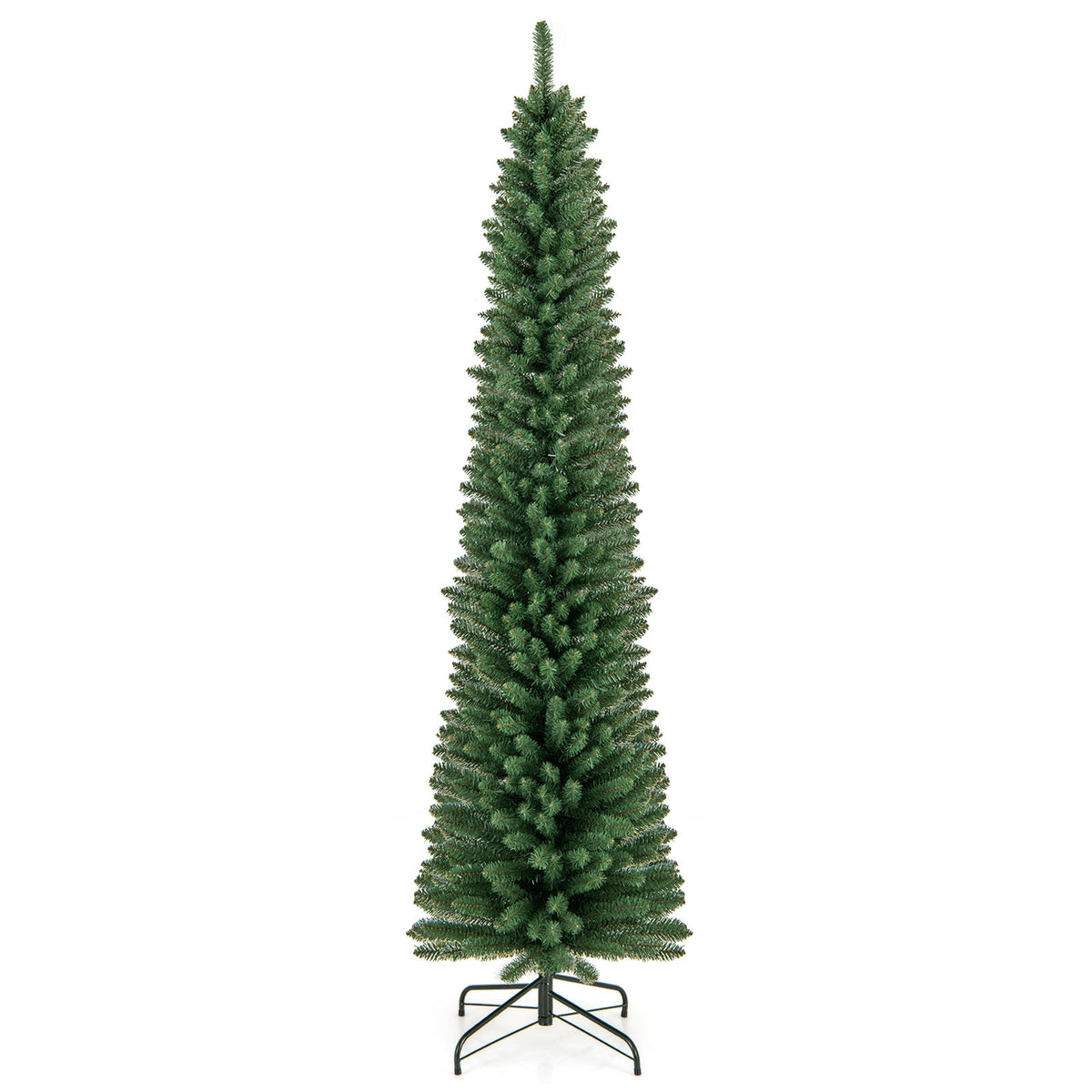 5/6/7/8 Feet Pencil Christmas Tree with 295/392/523/671 Memory Wire Branch Tips and Upgraded Metal Stand-7 ft-Christmas Trees-DECOROLALA