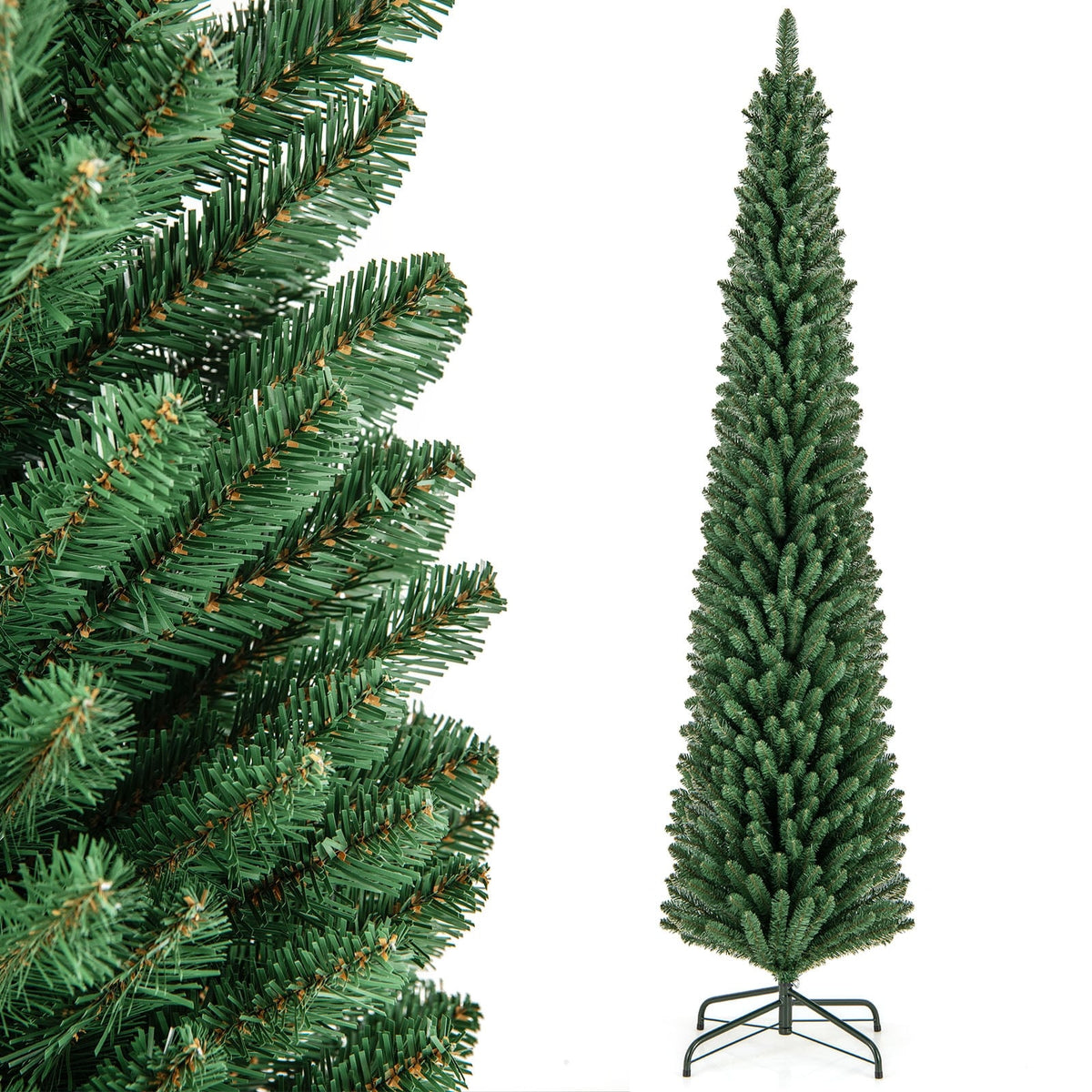 5/6/7/8 Feet Pencil Christmas Tree with 295/392/523/671 Memory Wire Branch Tips and Upgraded Metal Stand-8 ft-Christmas Trees-DECOROLALA