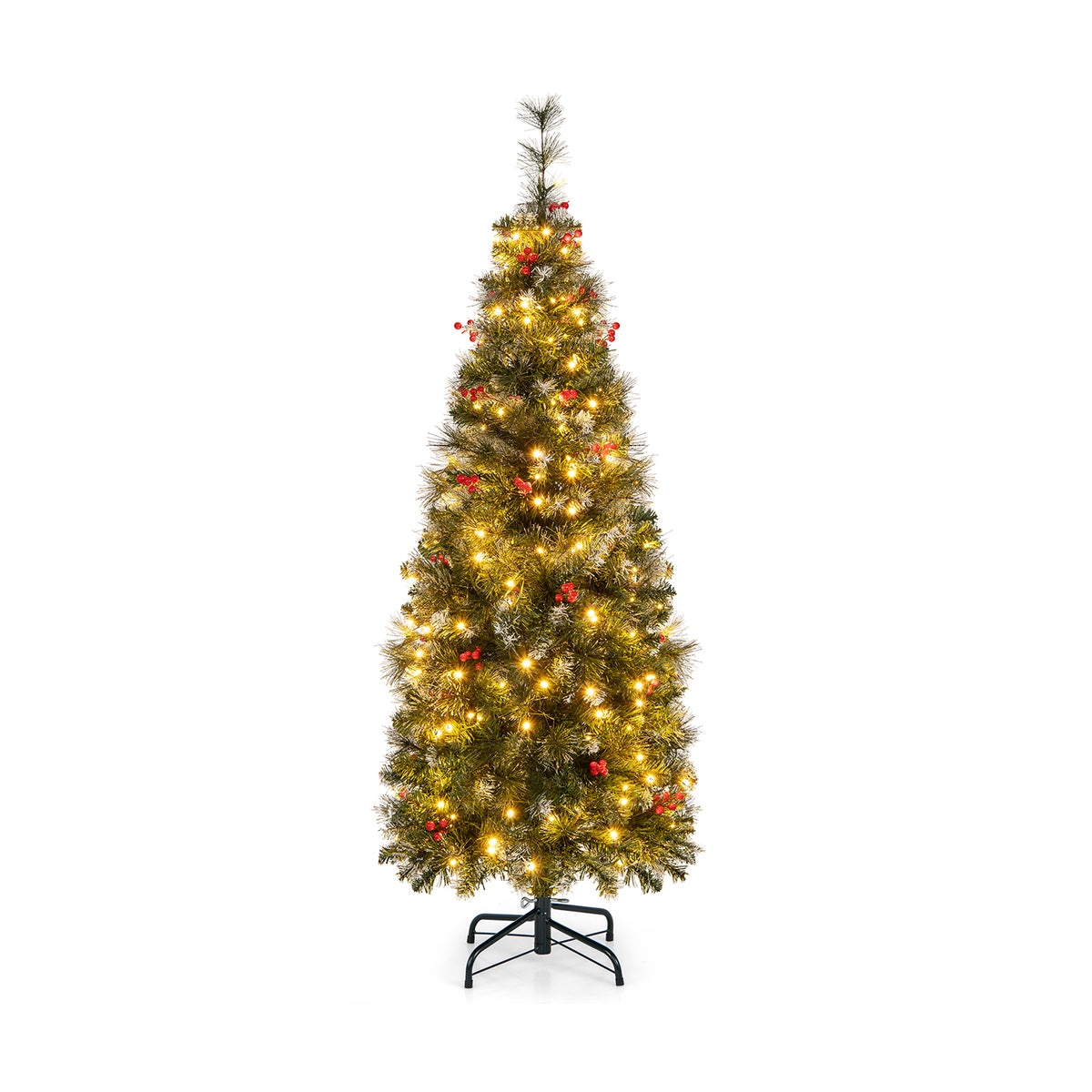 5/6/7/8/9 FT Pre-Lit Artificial Hinged Slim Pencil Christmas Tree-5 ft-Christmas Trees-DECOROLALA