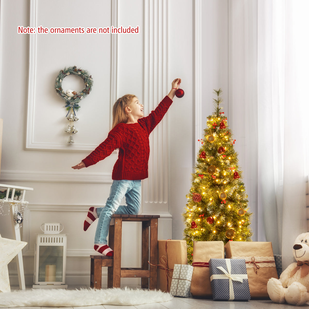 5/6/7/8/9 FT Pre-Lit Artificial Hinged Slim Pencil Christmas Tree-5 ft-Christmas Trees-DECOROLALA