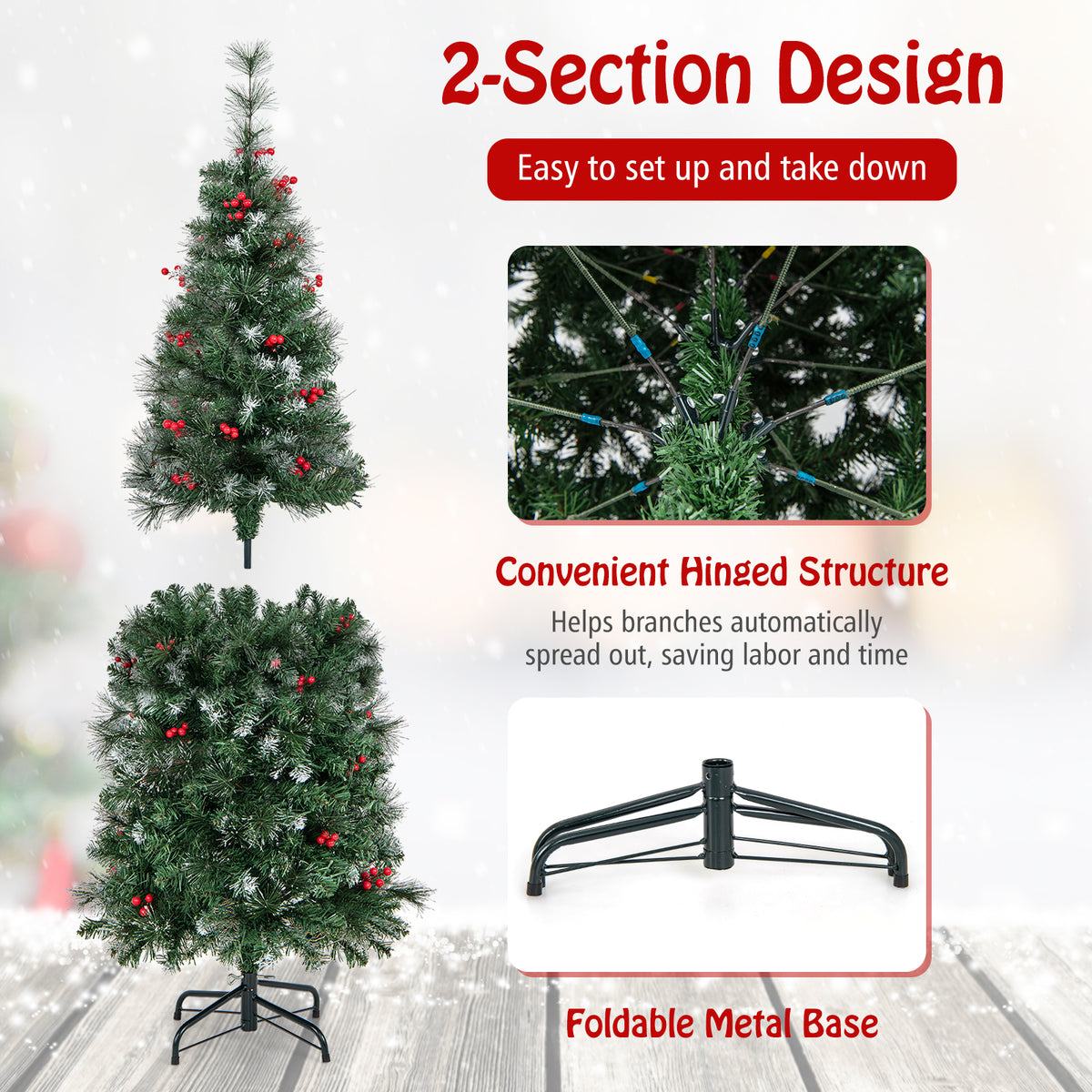 5/6/7/8/9 FT Pre-Lit Artificial Hinged Slim Pencil Christmas Tree-5 ft-Christmas Trees-DECOROLALA