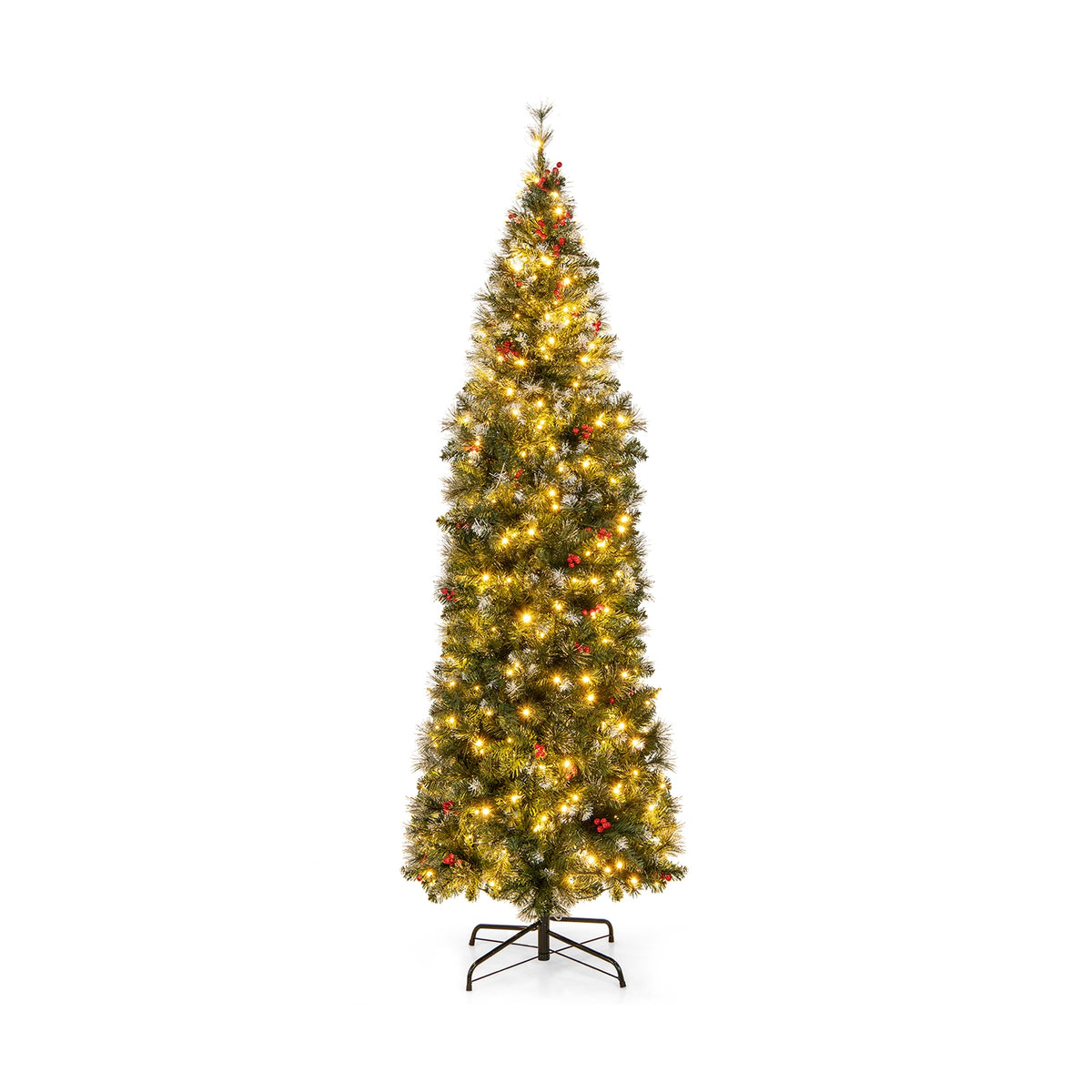 5/6/7/8/9 FT Pre-Lit Artificial Hinged Slim Pencil Christmas Tree-7 ft-Christmas Trees-DECOROLALA