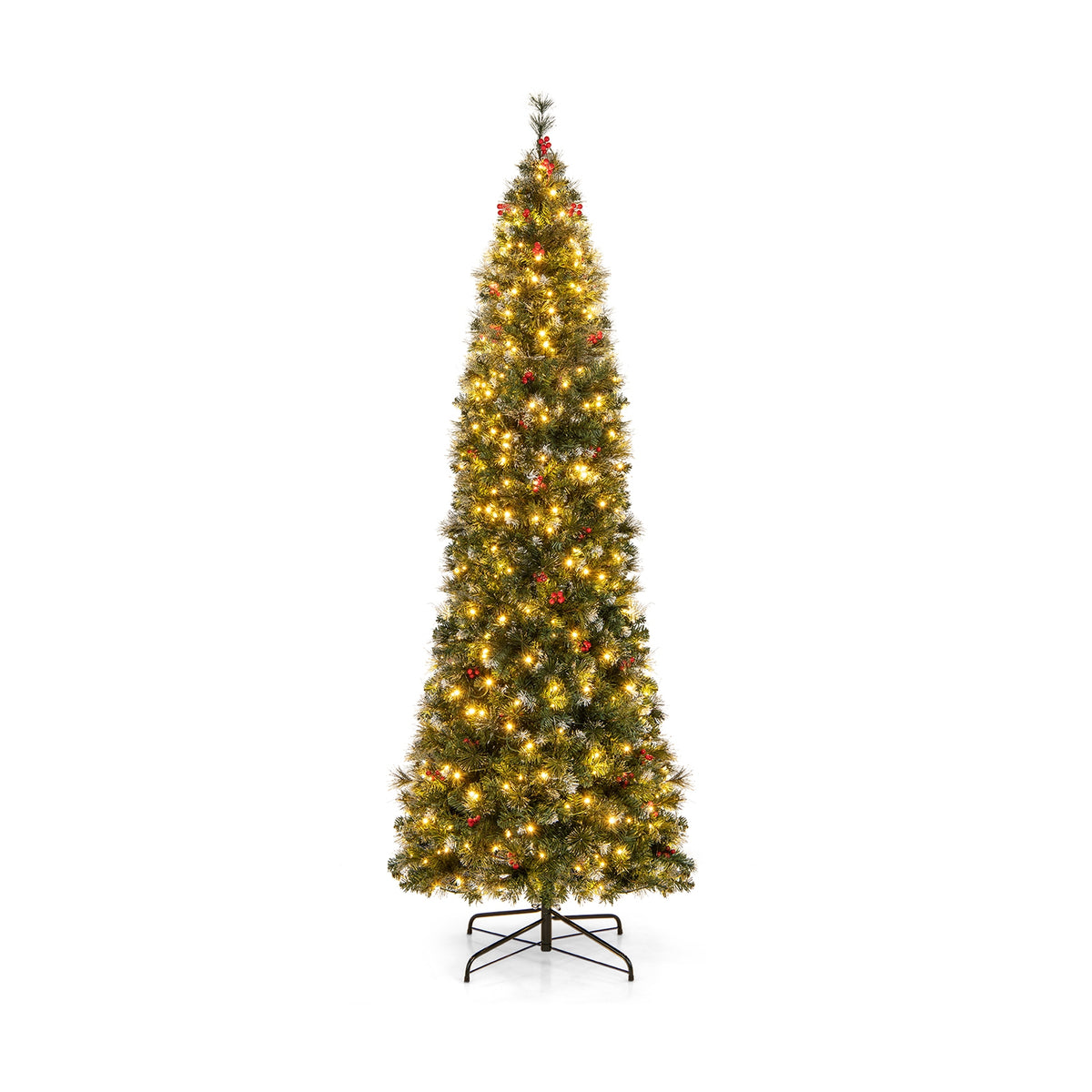 5/6/7/8/9 FT Pre-Lit Artificial Hinged Slim Pencil Christmas Tree-8 ft-Christmas Trees-DECOROLALA