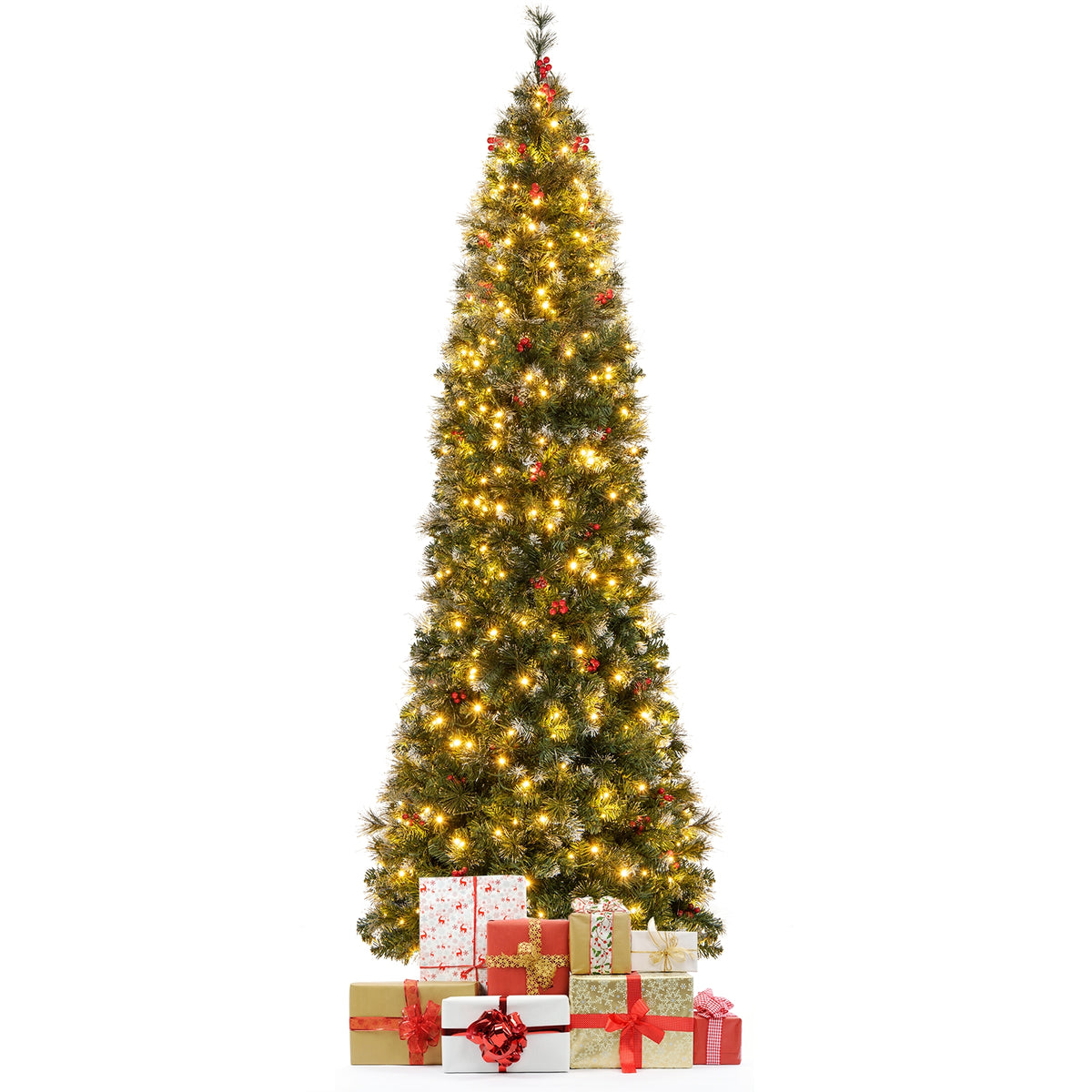 5/6/7/8/9 FT Pre-Lit Artificial Hinged Slim Pencil Christmas Tree-8 ft-Christmas Trees-DECOROLALA