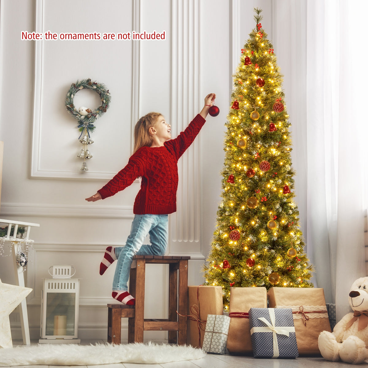 5/6/7/8/9 FT Pre-Lit Artificial Hinged Slim Pencil Christmas Tree-8 ft-Christmas Trees-DECOROLALA