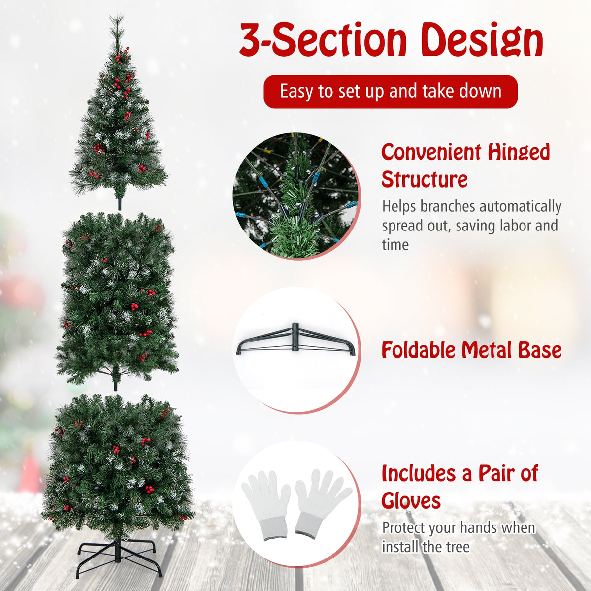 5/6/7/8/9 FT Pre-Lit Artificial Hinged Slim Pencil Christmas Tree-8 ft-Christmas Trees-DECOROLALA