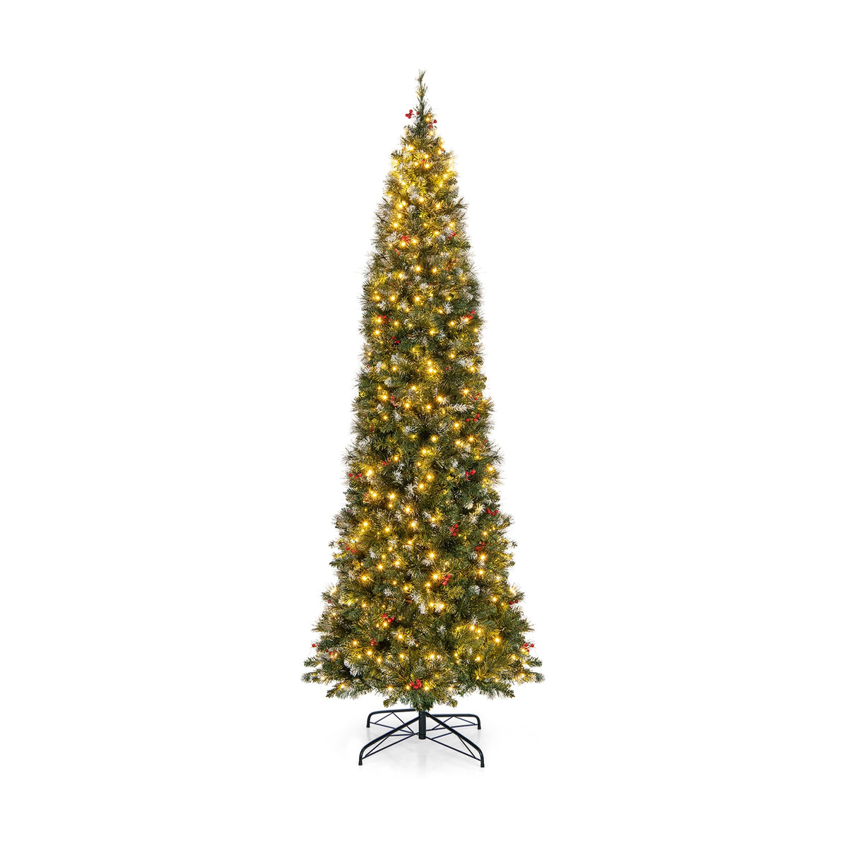 5/6/7/8/9 FT Pre-Lit Artificial Hinged Slim Pencil Christmas Tree-9 ft-Christmas Trees-DECOROLALA