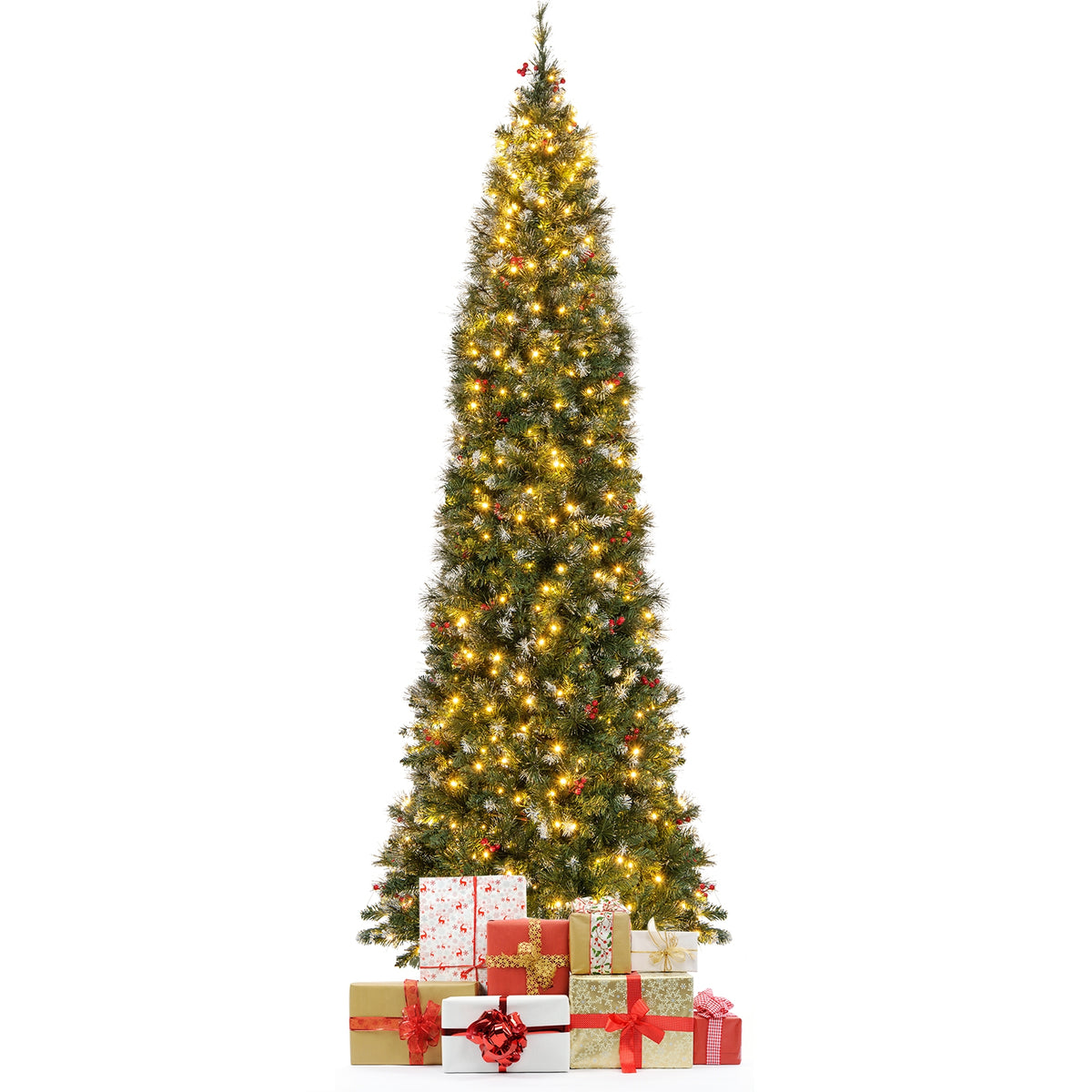 5/6/7/8/9 FT Pre-Lit Artificial Hinged Slim Pencil Christmas Tree-9 ft-Christmas Trees-DECOROLALA