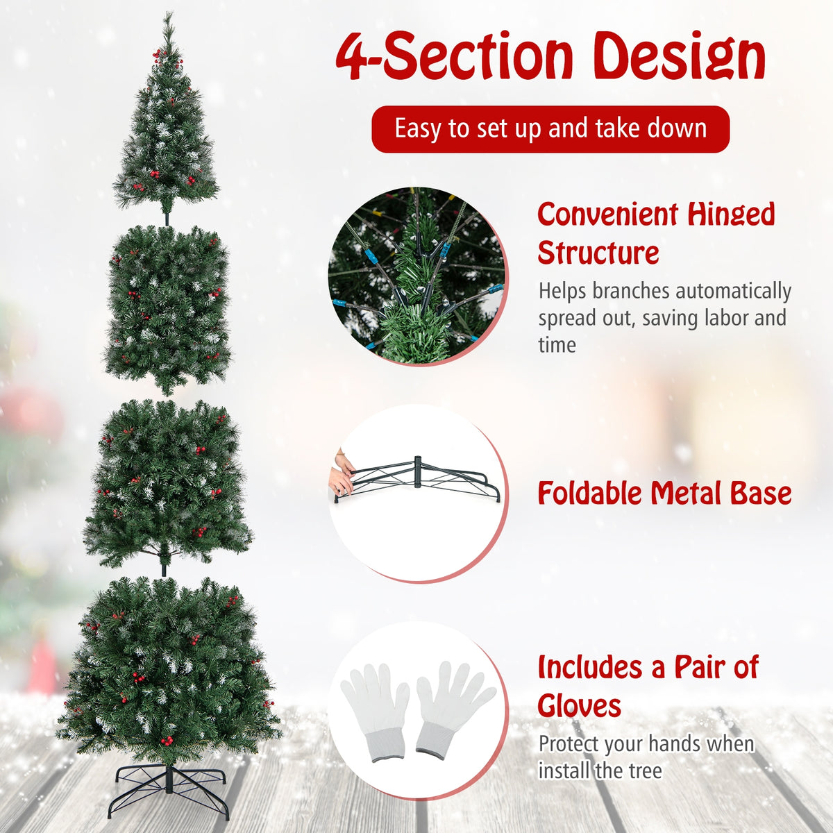 5/6/7/8/9 FT Pre-Lit Artificial Hinged Slim Pencil Christmas Tree-9 ft-Christmas Trees-DECOROLALA