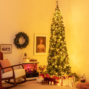 5/6/7/8/9 FT Pre-Lit Artificial Hinged Slim Pencil Christmas Tree-9 ft-Christmas Trees-DECOROLALA