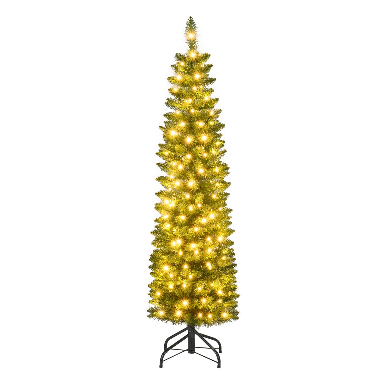 5/6/7/8/9 Feet Pre-lit Pencil Artificial Christmas Tree with 150/180/200//300/400 Warm White LED Lights-5 ft-Christmas Trees-DECOROLALA