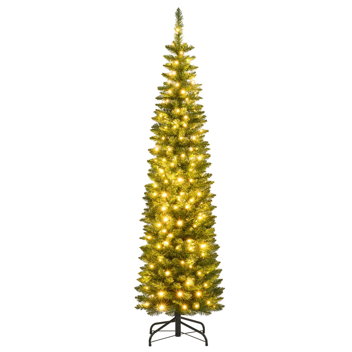 5/6/7/8/9 Feet Pre-lit Pencil Artificial Christmas Tree with 150/180/200//300/400 Warm White LED Lights-6 ft-Christmas Trees-DECOROLALA