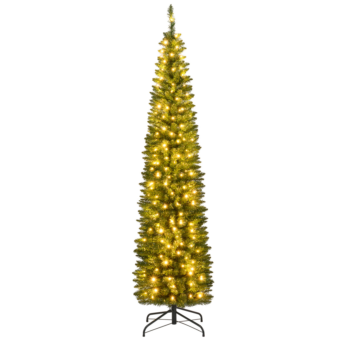 5/6/7/8/9 Feet Pre-lit Pencil Artificial Christmas Tree with 150/180/200//300/400 Warm White LED Lights-7 ft-Christmas Trees-DECOROLALA