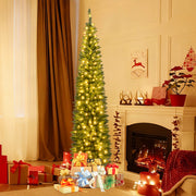 5/6/7/8/9 Feet Pre-lit Pencil Artificial Christmas Tree with 150/180/200//300/400 Warm White LED Lights-7 ft-Christmas Trees-DECOROLALA