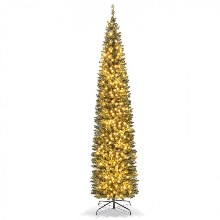 5/6/7/8/9 Feet Pre-lit Pencil Artificial Christmas Tree with 150/180/200//300/400 Warm White LED Lights-8 ft-Christmas Trees-DECOROLALA