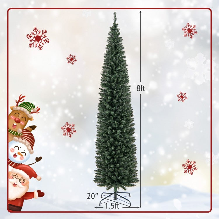 5/6/7/8/9 Feet Pre-lit Pencil Artificial Christmas Tree with 150/180/200//300/400 Warm White LED Lights-8 ft-Christmas Trees-DECOROLALA