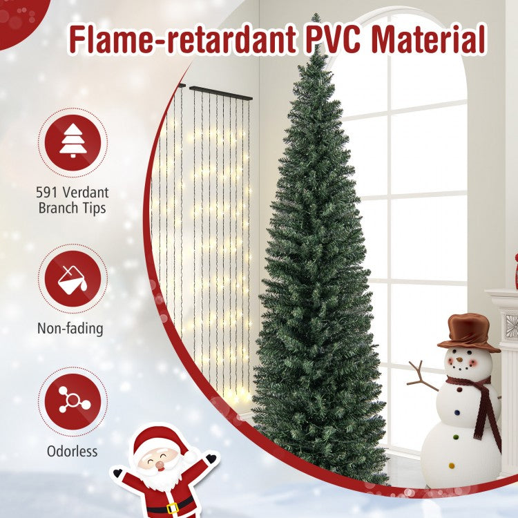 5/6/7/8/9 Feet Pre-lit Pencil Artificial Christmas Tree with 150/180/200//300/400 Warm White LED Lights-8 ft-Christmas Trees-DECOROLALA