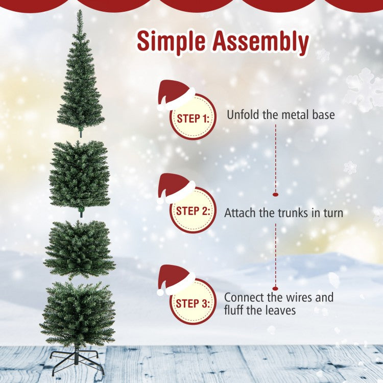 5/6/7/8/9 Feet Pre-lit Pencil Artificial Christmas Tree with 150/180/200//300/400 Warm White LED Lights-8 ft-Christmas Trees-DECOROLALA