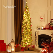 5/6/7/8/9 Feet Pre-lit Pencil Artificial Christmas Tree with 150/180/200//300/400 Warm White LED Lights-8 ft-Christmas Trees-DECOROLALA