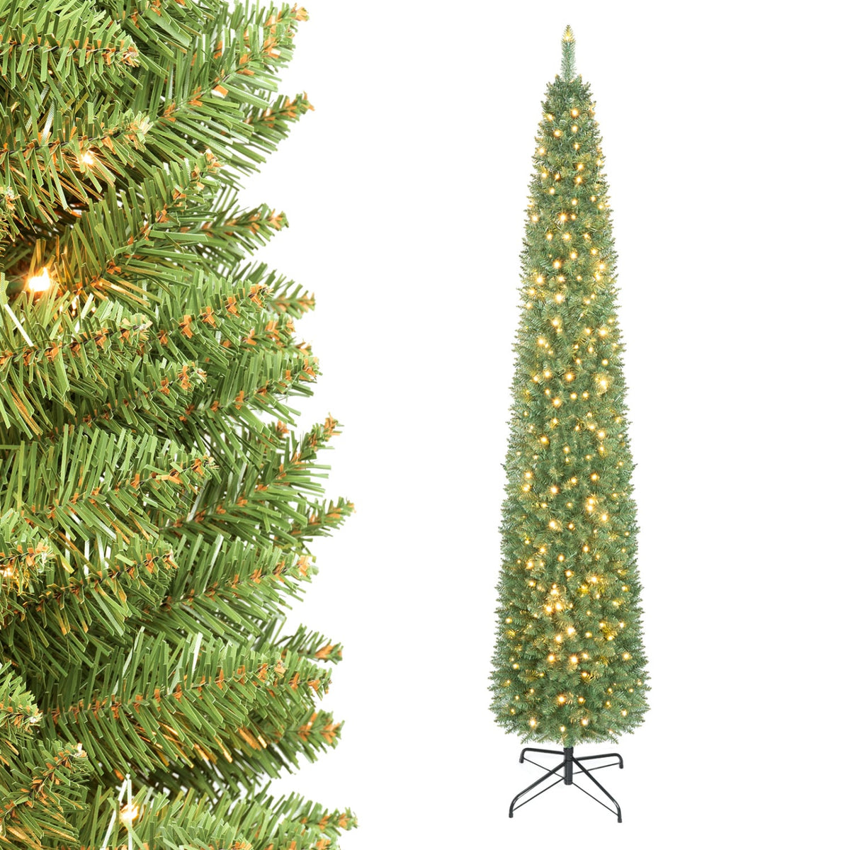5/6/7/8/9 Feet Pre-lit Pencil Artificial Christmas Tree with 150/180/200//300/400 Warm White LED Lights-9 ft-Christmas Trees-DECOROLALA