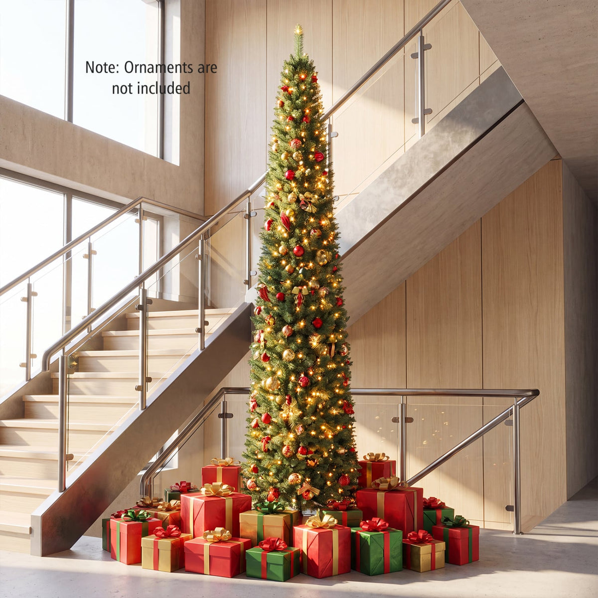 5/6/7/8/9 Feet Pre-lit Pencil Artificial Christmas Tree with 150/180/200//300/400 Warm White LED Lights-9 ft-Christmas Trees-DECOROLALA