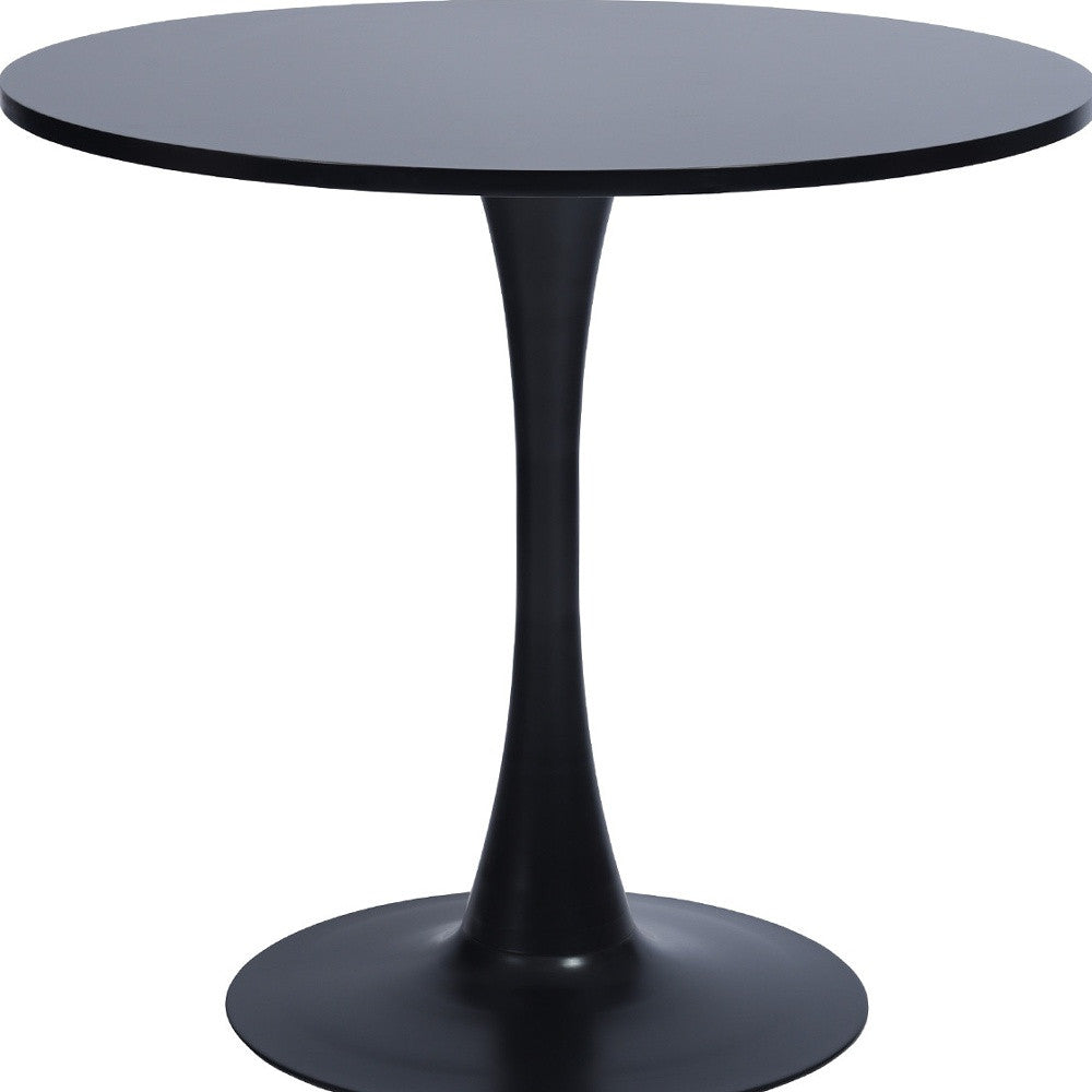 32" Black Wood Pedestal Base Round Top Dining Table-4