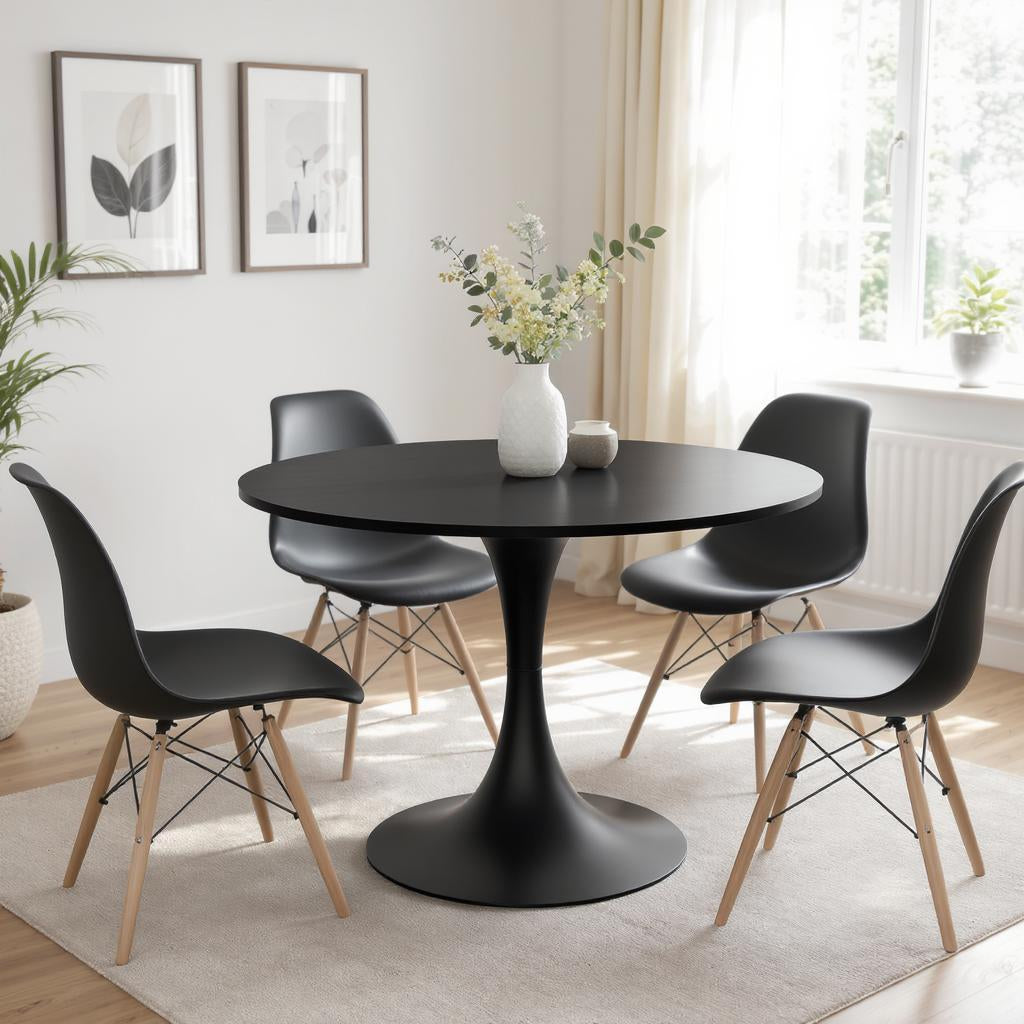 32" Black Wood Pedestal Base Round Top Dining Table-0