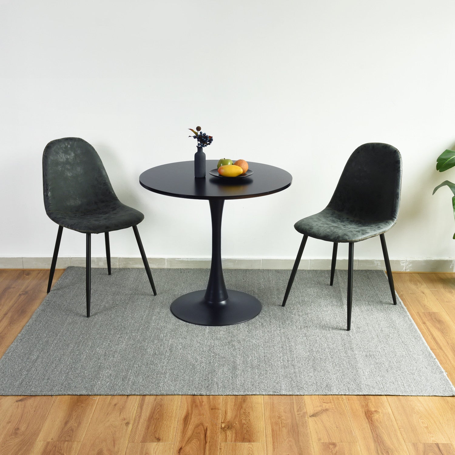 32" Black Wood Pedestal Base Round Top Dining Table-5