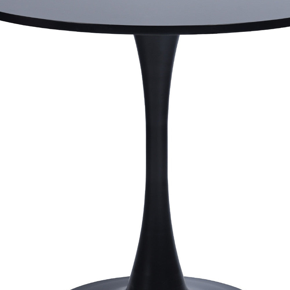 32" Black Wood Pedestal Base Round Top Dining Table-3
