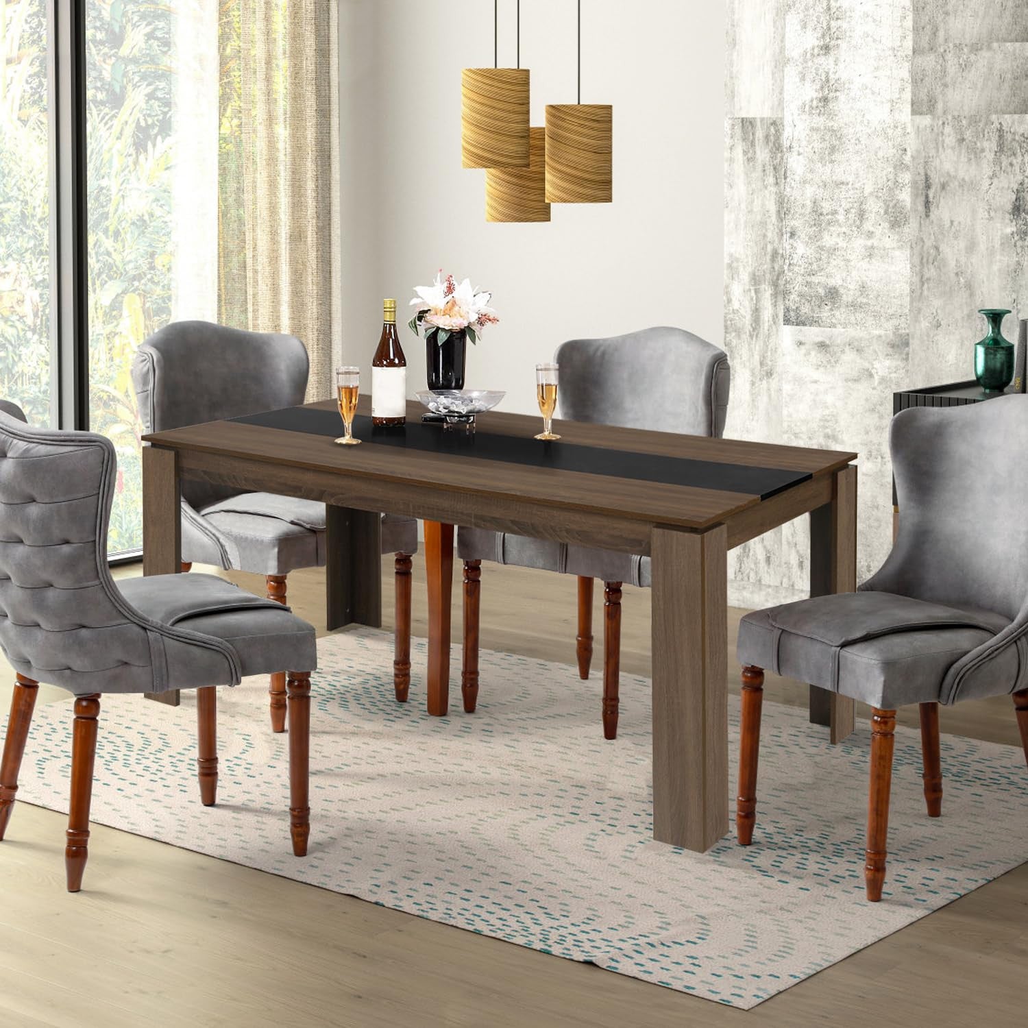 63" Brown and Black Wood Dining Table-4