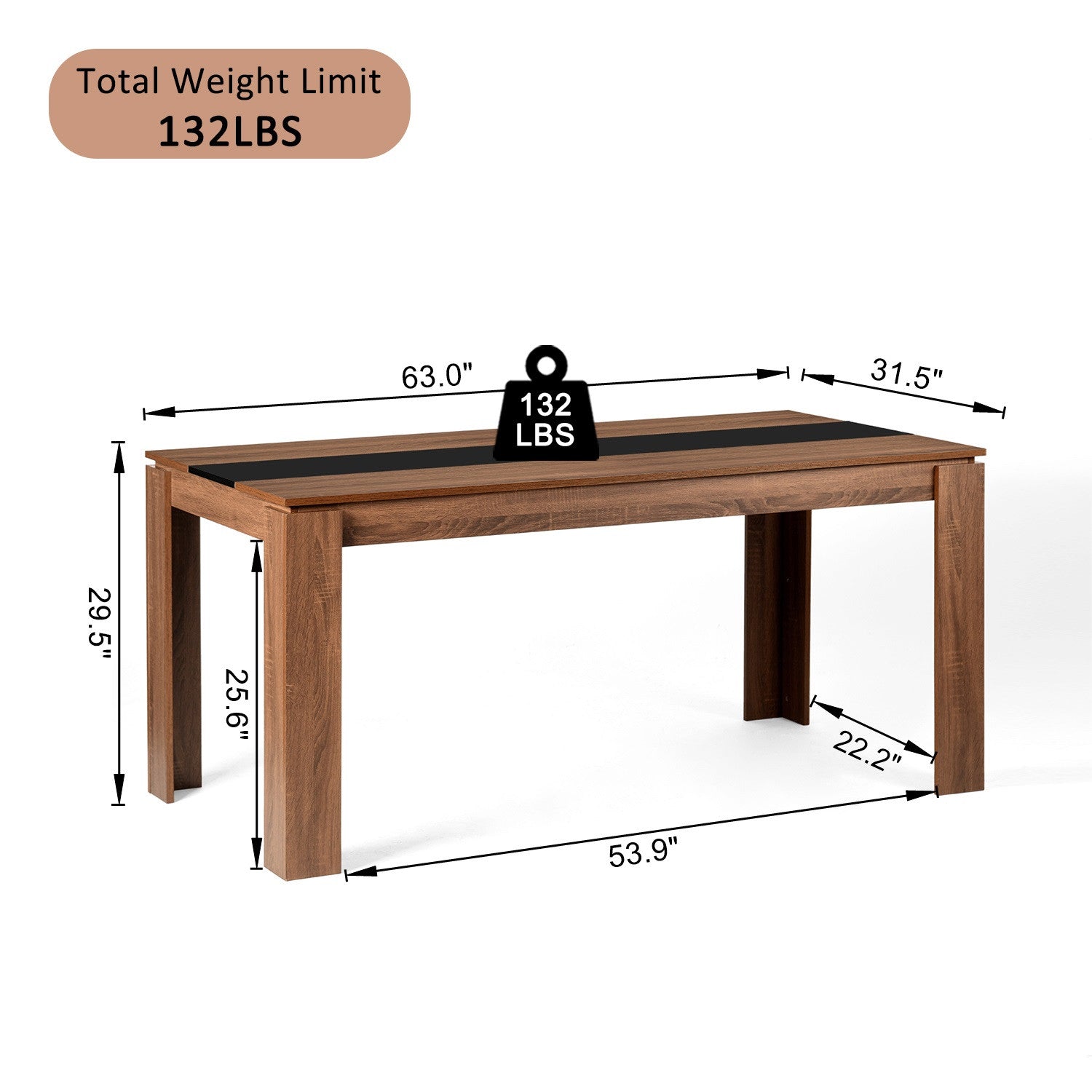 63" Brown and Black Wood Dining Table-7