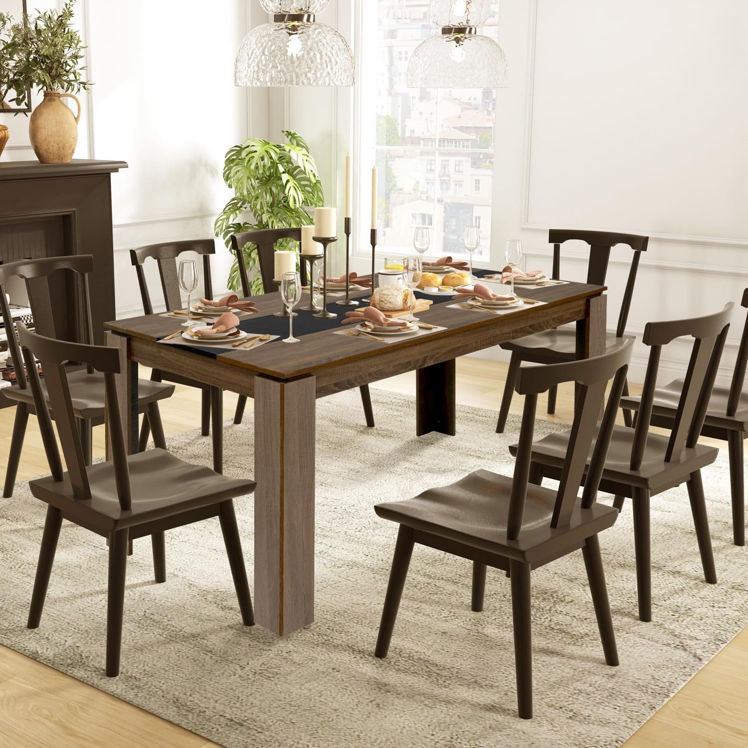 63" Brown and Black Wood Dining Table-5