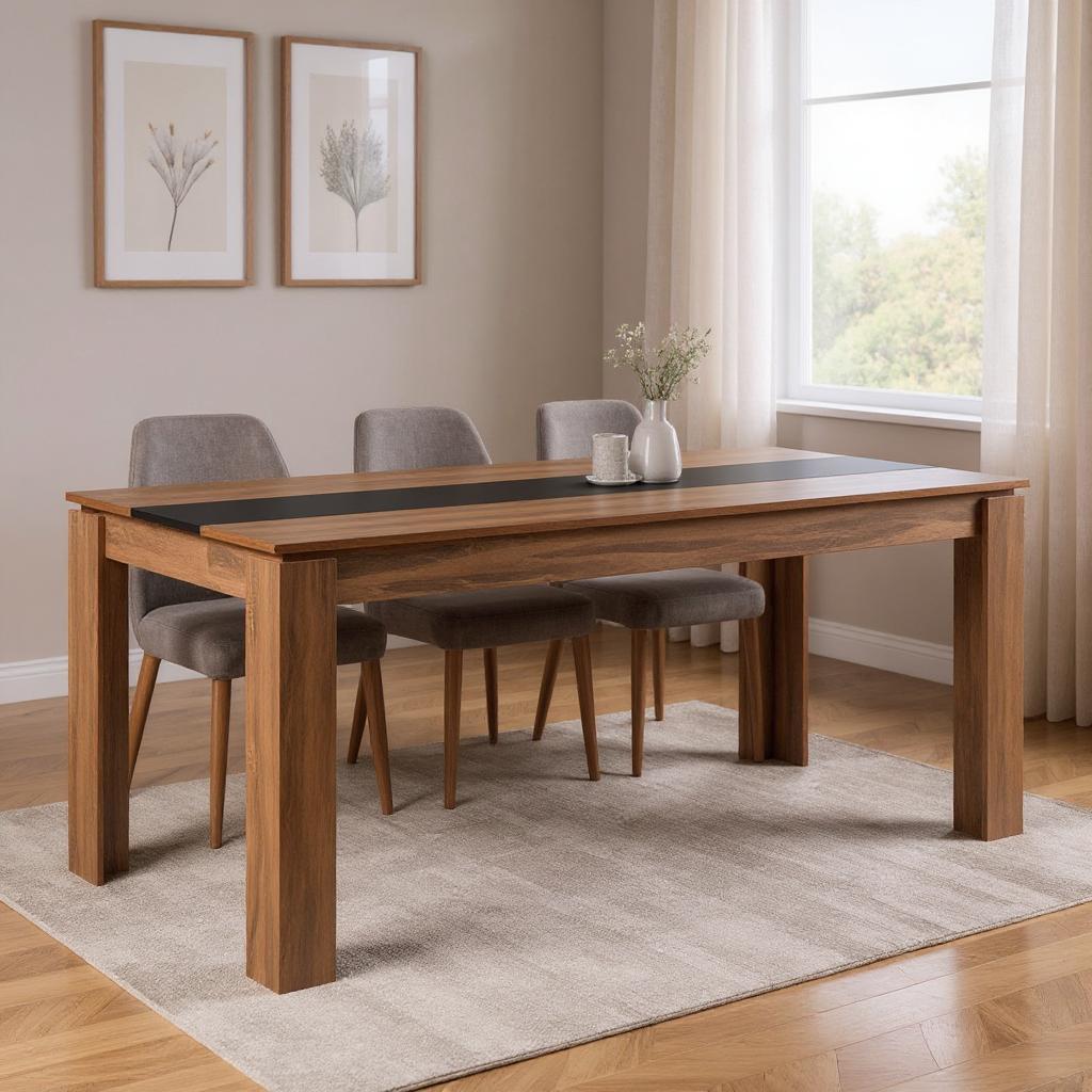 63" Brown and Black Wood Dining Table-0