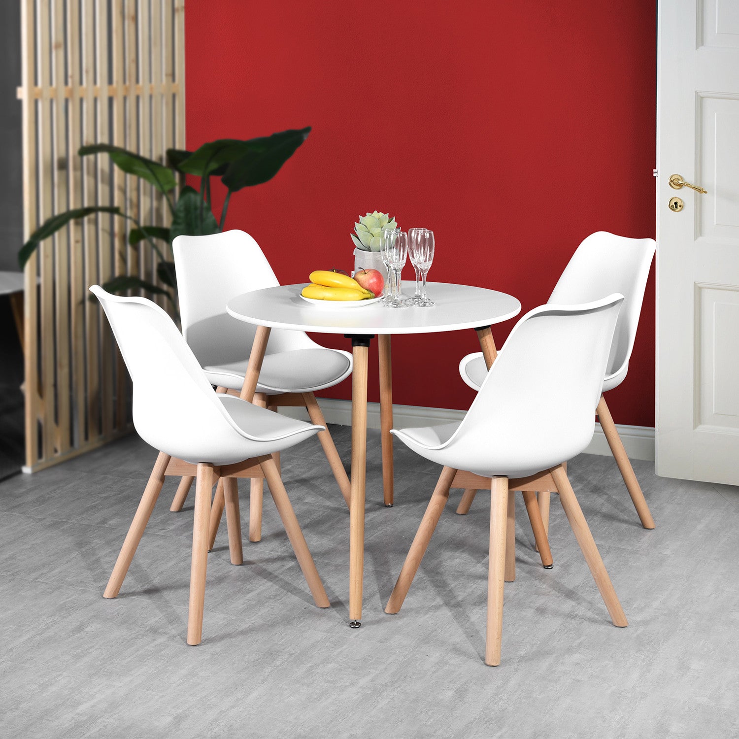 32" White and Natural Wood Round Top Dining Table-7