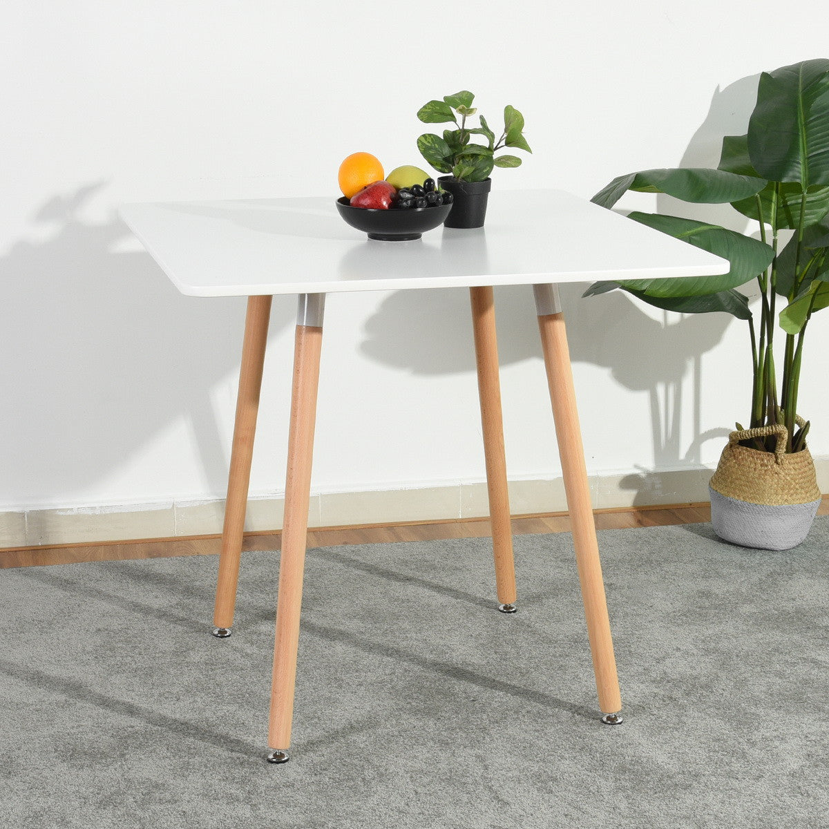 32" White and Natural Wood and Solid Wood Square Dining Table-4
