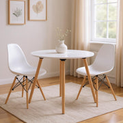 32" White and Natural Wood Round Top Dining Table-0