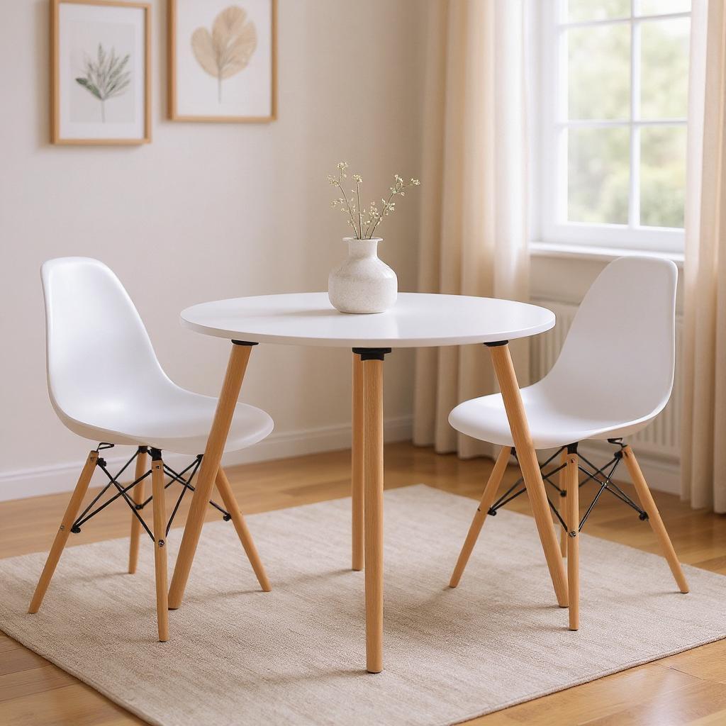 32" White and Natural Wood Round Top Dining Table-0