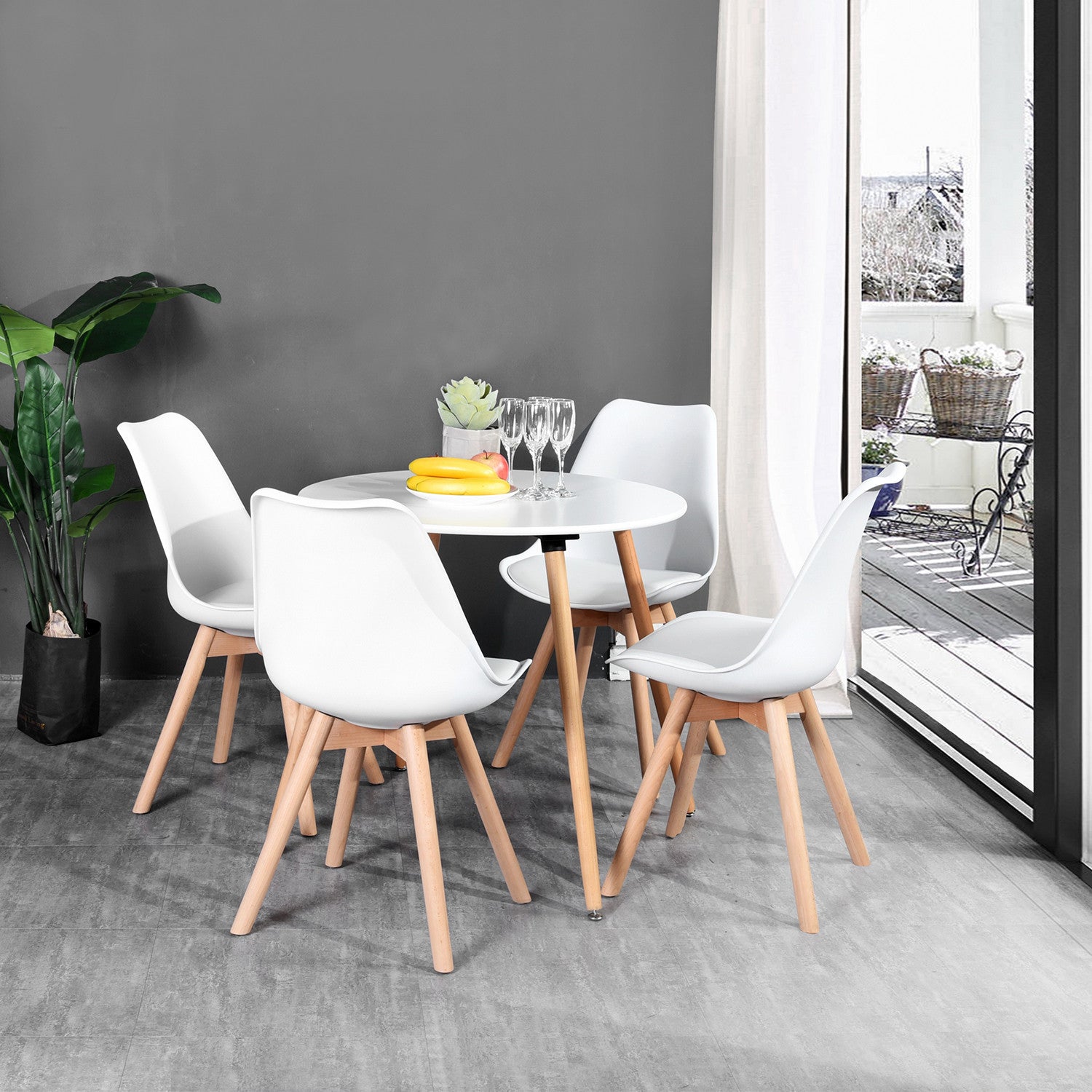 32" White and Natural Wood Round Top Dining Table-7