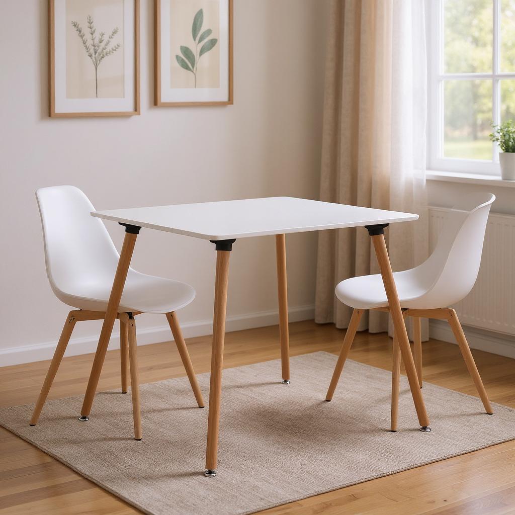 32" White and Natural Wood Square Dining Table-0