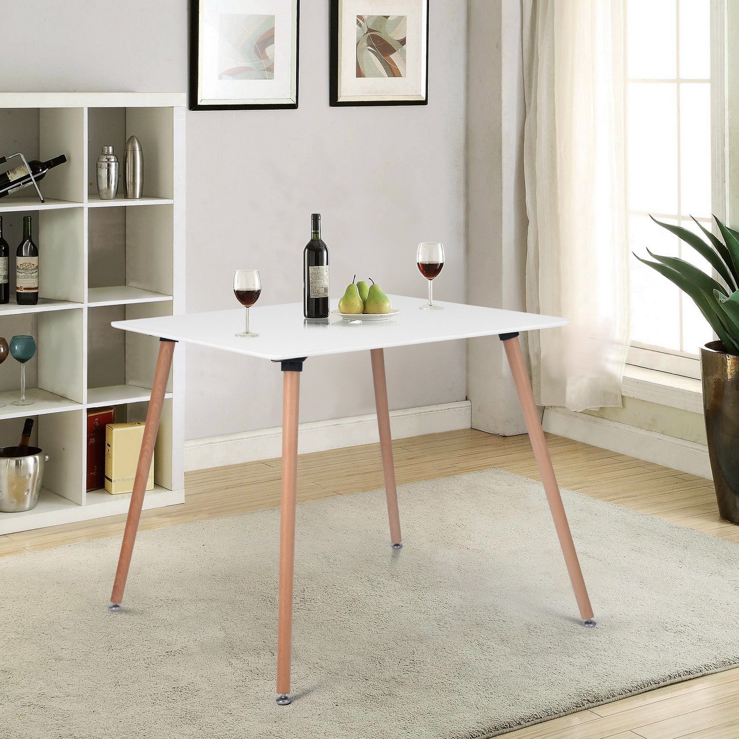 32" White and Natural Wood Square Dining Table-8