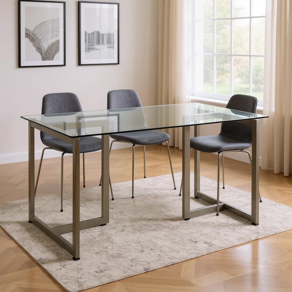 47" Clear And Gold Glass And Stainless Steel Sled Base Dining Table-0