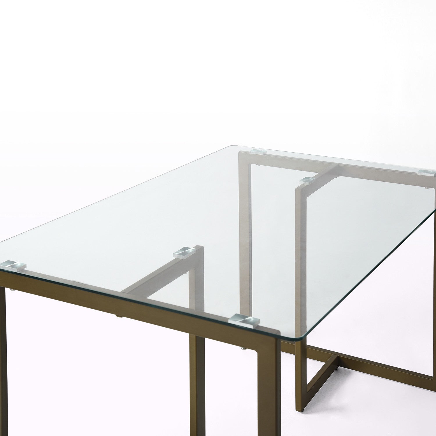 47" Clear And Gold Glass And Stainless Steel Sled Base Dining Table-4