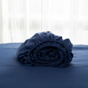 Navy Blue Linen King Fitted Sheet-Bed Sheets-DECOROLALA