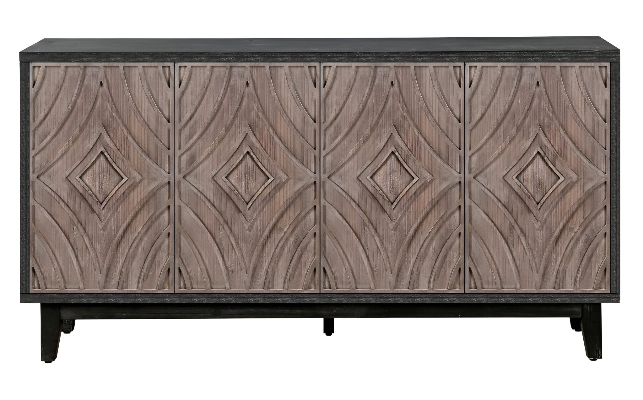 60" Charcoal and Brown Distressed Wood Sideboard with Four Doors-Sideboards-DECOROLALA