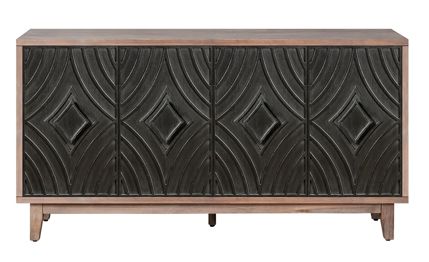 60" Brown and Charcoal Distressed Wood Sideboard with Four Doors-Sideboards-DECOROLALA