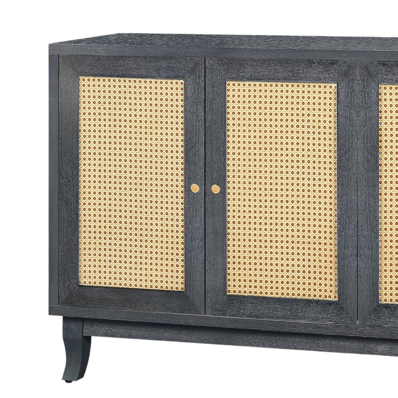 65" Charcoal and Natural Wood and Rattan Sideboard with Four Doors-Sideboards-DECOROLALA