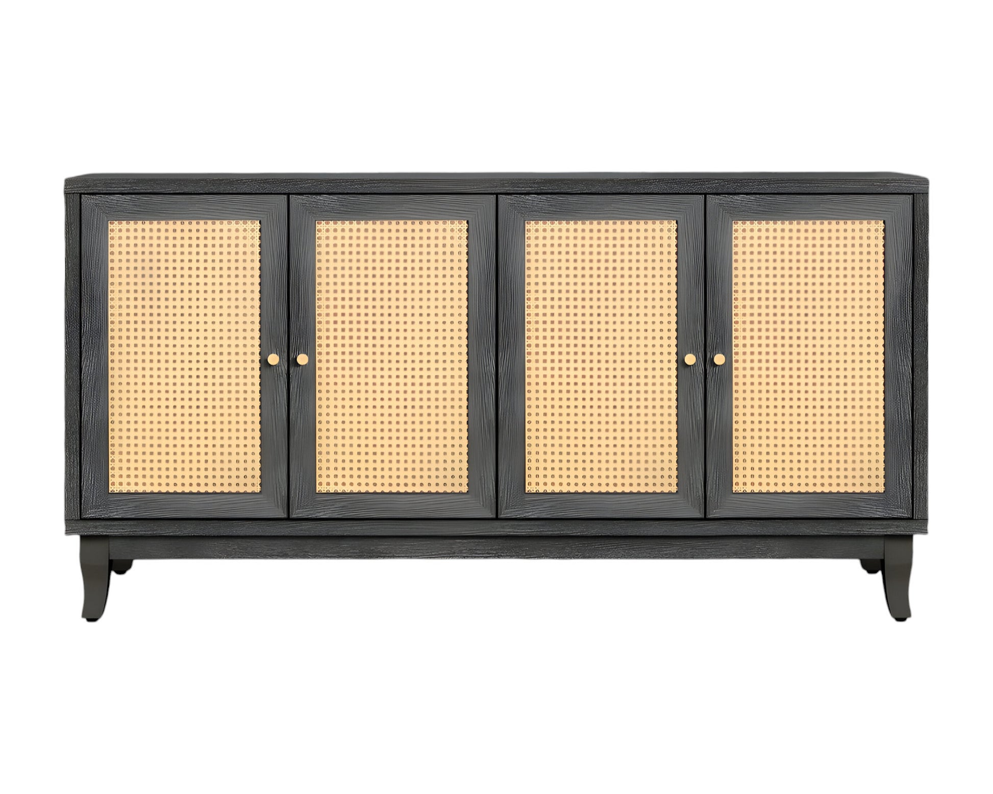 65" Charcoal and Natural Wood and Rattan Sideboard with Four Doors-Sideboards-DECOROLALA