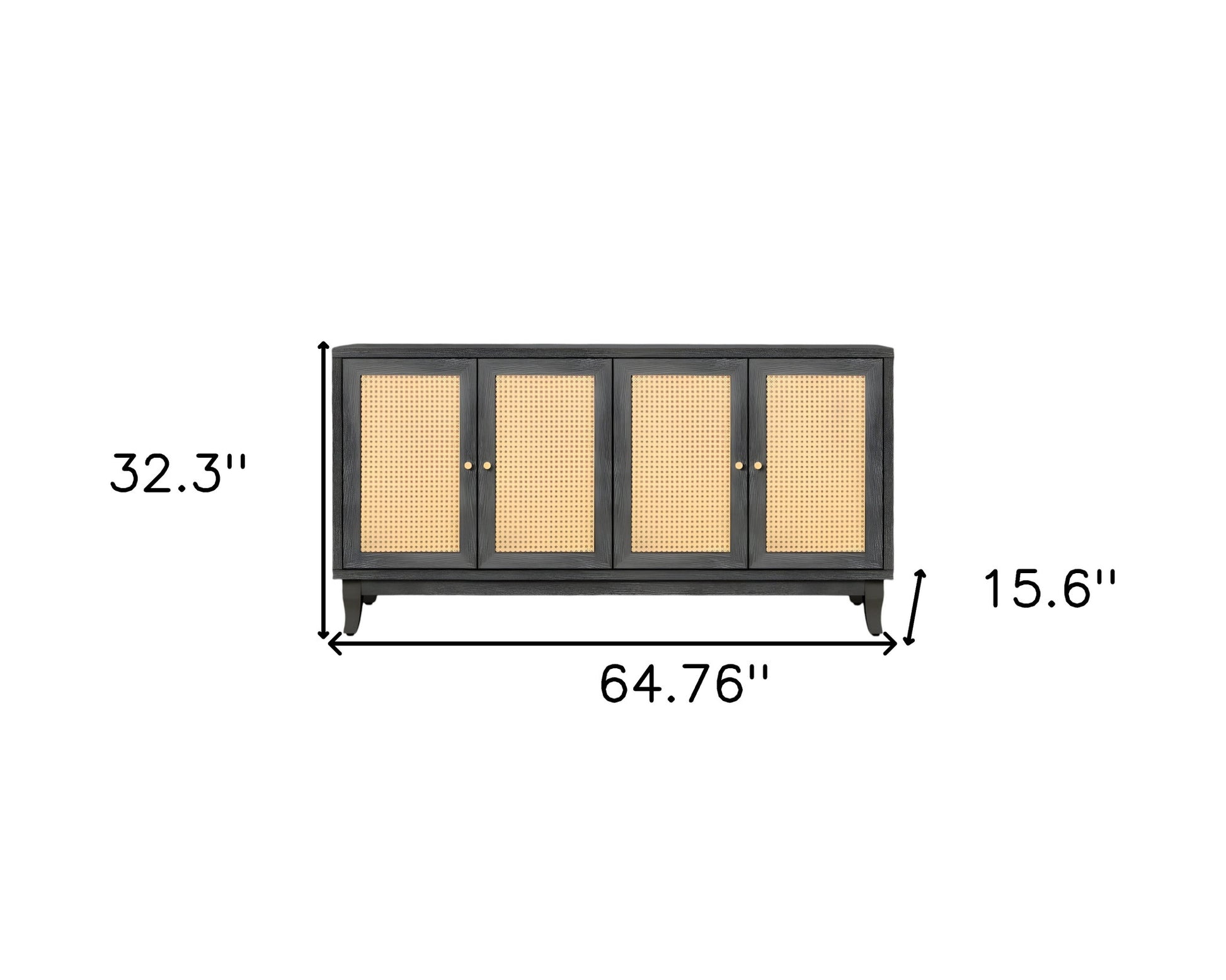65" Charcoal and Natural Wood and Rattan Sideboard with Four Doors-Sideboards-DECOROLALA