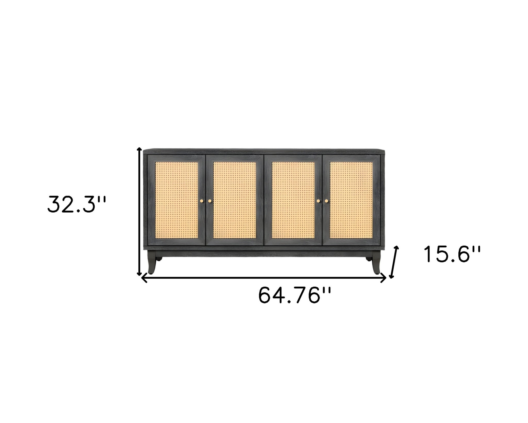 65" Charcoal and Natural Wood and Rattan Sideboard with Four Doors-Sideboards-DECOROLALA