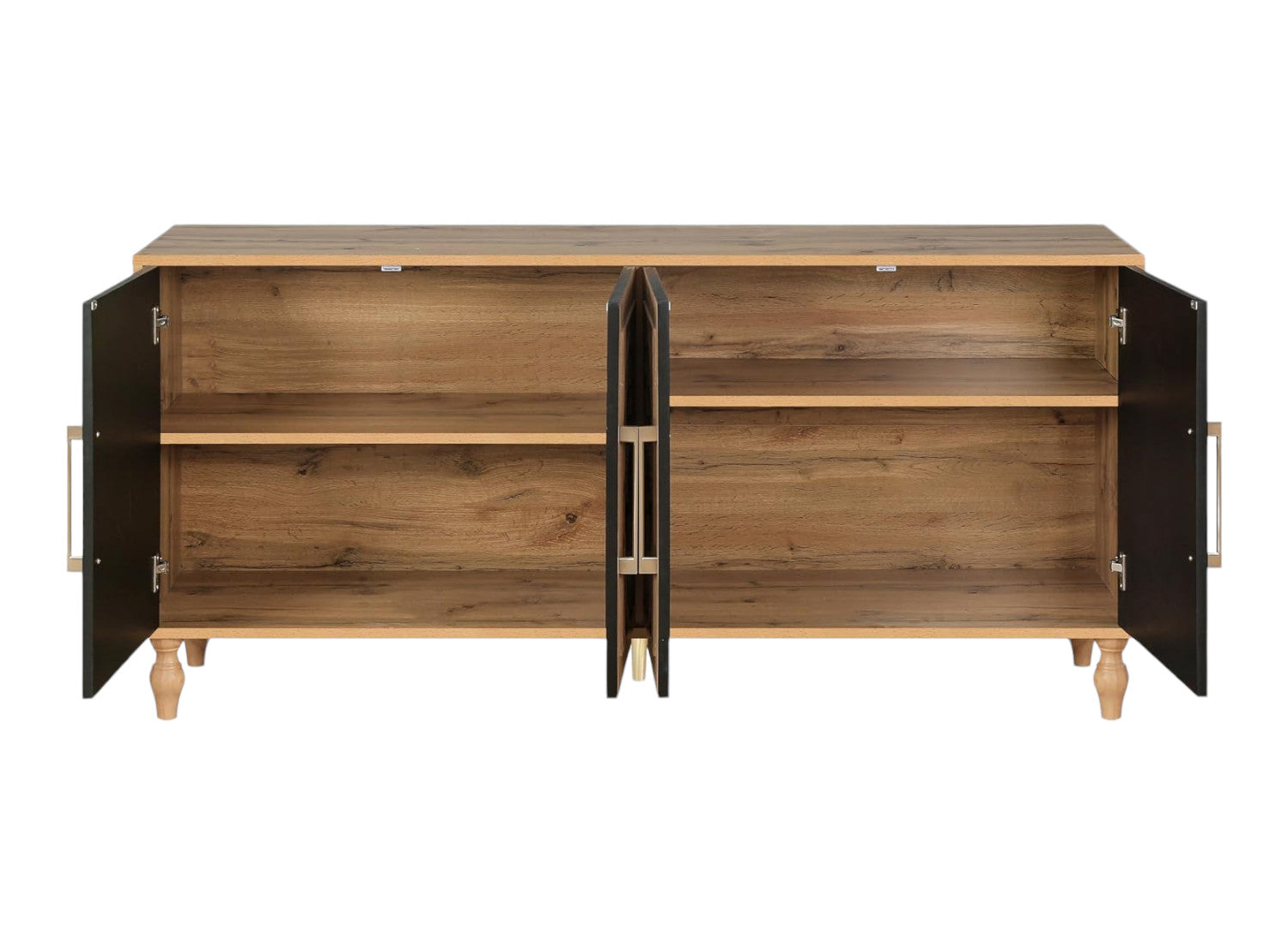 68" Natural Distressed Carved Geometric Sideboard with Four Doors-Sideboards-DECOROLALA
